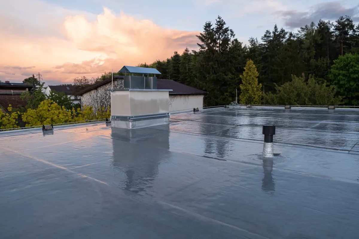 Membrane flat roof at sunset