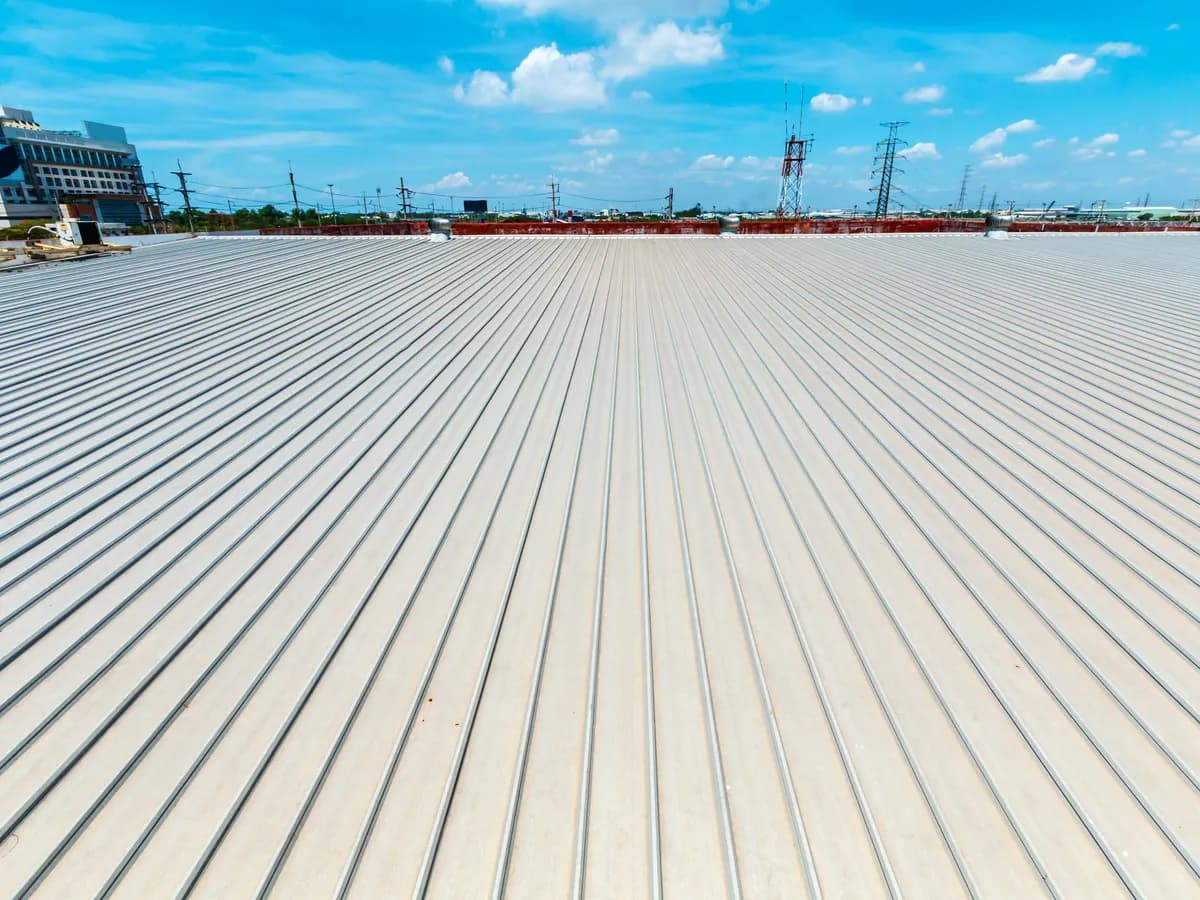 Standing seam metal roof on a large commercial building